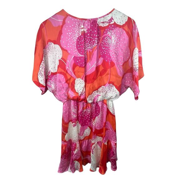Trina Turk Pink Orange Floral Silk Mini Dress Size S Small Boho Tassle Tie - Picture 10 of 12
